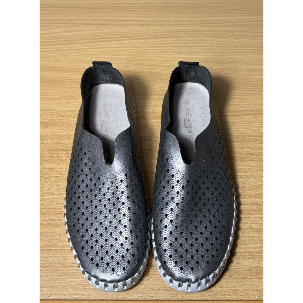 Ilse Jacobsen Flats 8 EU 39 Silver Tulip Plateau Slip On Perforated Comfort